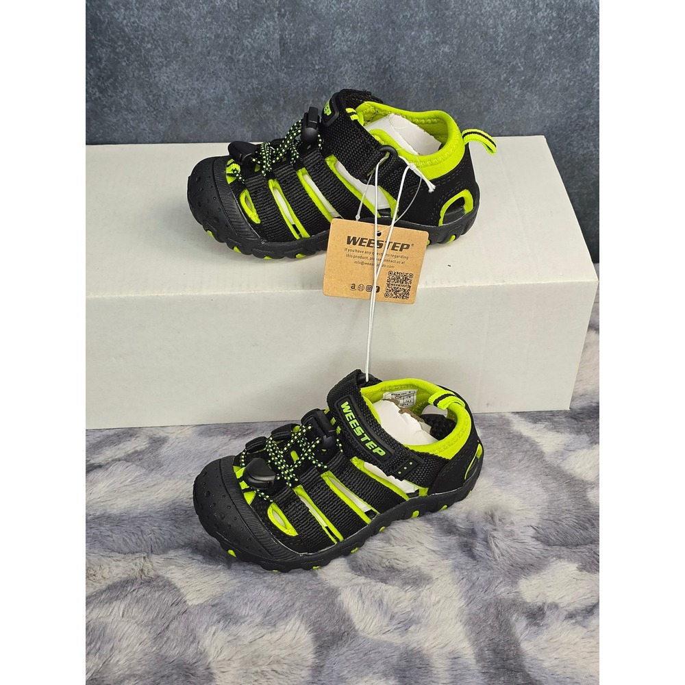 NWT Weestep Sport Toe Sandals Black Neon‎ Green Outdoor Hiking toddler Size 6